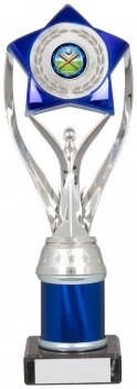 10Inch SILVER/BLUE TUBE TROPHY S136B